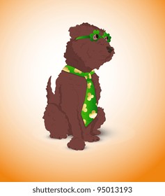 Cute Dog Illustration-St. Patrick's Day Cartoon Vector Illustration