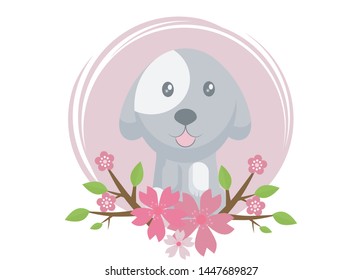 cute dog ilustration with flower