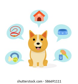 Cute dog. Infographic theme dog. Pet shop. Vector images in cartoon style