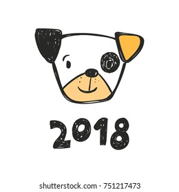 Cute dog and inscription 2018, new year card