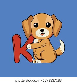 Cute dog with K Letter Vector Illustration