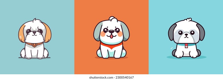 Cute Dog kawaii cartoon puppy chibi illustration set collection