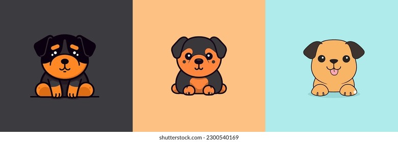 Cute Dog kawaii cartoon puppy chibi illustration set collection