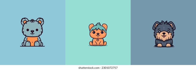 Cute Dog kawaii cartoon puppy chibi illustration set collection