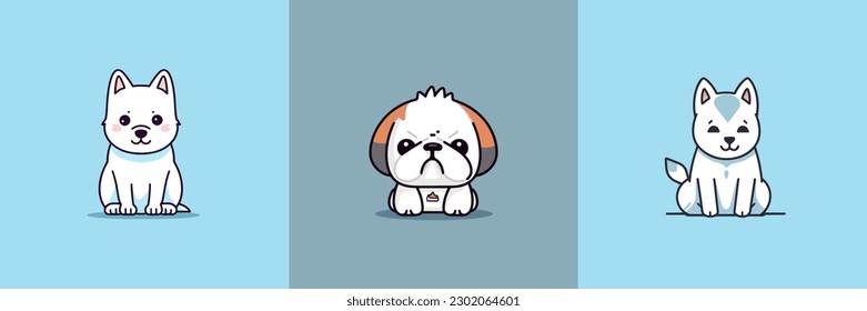 Cute Dog kawaii cartoon puppy chibi illustration set collection