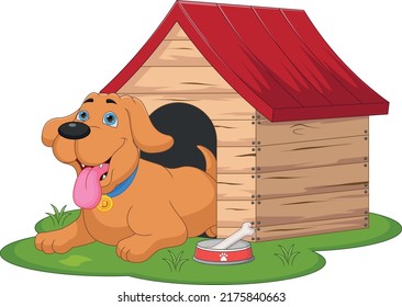 cute dog in kennel on white background