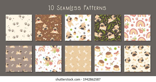 Cute dog kids seamless pattern set or digital paper pack