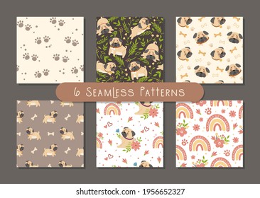 Cute dog kids seamless pattern set or digital paper pack