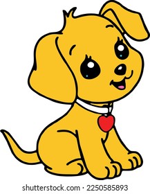 Cute Dog For Kids, dog smiling with heart, Kawaii Drawings, Animal character design