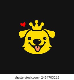 cute dog king with love logo vector illustration template design