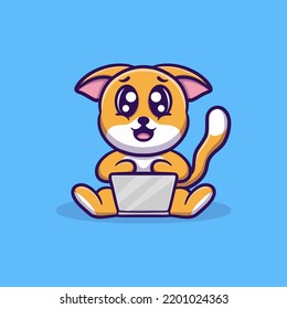 Cute dog with laptop vector icon illustration
