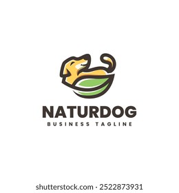 cute dog and leaf logo vector