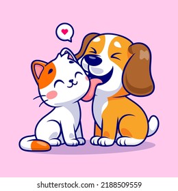 Cute Dog Licking Cat Cartoon Vector Icon Illustration  Animal Nature Icon Concept Isolated Premium Vector  Flat Cartoon Style