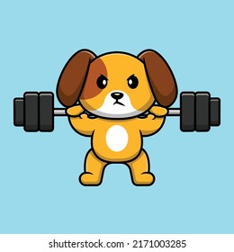 Cute Dog Lifting Barbell Cartoon Vector Icon Illustration. Animal Sport Icon Concept Isolated Premium Vector.