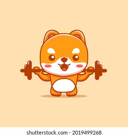 Cute dog is lifting barbell fitness cartoon illustration