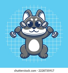 Cute dog lifting weights vector cartoon illustration