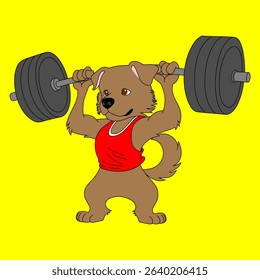 cute dog lifting weights. vector icon. cute workout dog. dog fitness fun