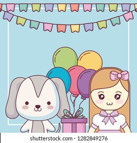 cute dog with little girl happy birthday card