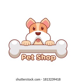 Cute dog logo with bone, it's good for Pet logo, Pet shop, veterinary, or dog lover logo.