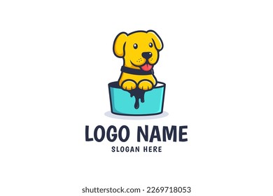 El concepto del logo de un perro lindo. perfecto para el diseño de marca de empresa de pintura