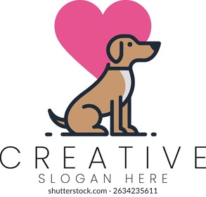 Cute dog logo design with a pink heart perfect for pet businesses love animal graphic adorable