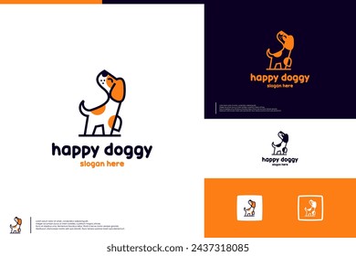 lindo logo de perro , divertido , estilo de arte de línea , plantilla de diseño vectorial.