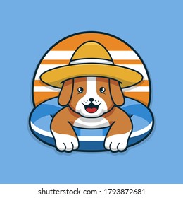 cute dog logo relax on the summer season. cartoon illustration vector