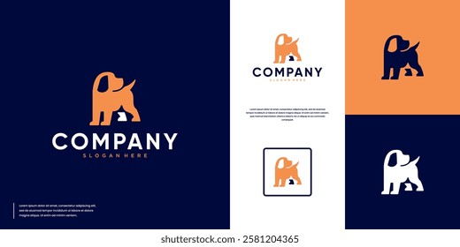 cute dog logo with tail hanging up , health , adoption , friendship