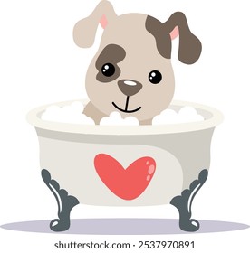 Cute dog in a love bathtub