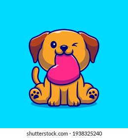 Cute Dog With Love Cartoon Vector Icon Illustration. Animal Nature Icon Concept Isolated Premium Vector. Flat Cartoon Style