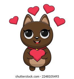 Cute Dog With Love Cartoon Vector Icon Illustration. Animal Nature Icon Concept Isolated Premium Vector. Flat Cartoon Style