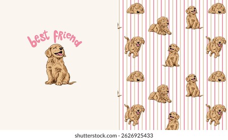 cute dog love girl golden patterns sleepwear