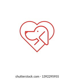 Cute dog with love logo design template. Pet icon isolated on white background. Vector Illustration