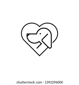 Cute dog with love logo design template. Pet icon isolated on white background. Vector Illustration