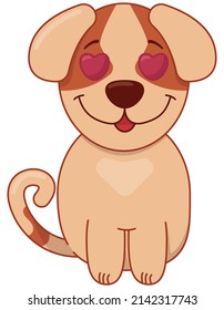 Cute Dog In Love - Sympathy, Love, Isolated Vector Sticker In Flat Style With Stroke