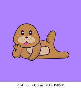 Cute dog lying down. Animal cartoon concept isolated. Can used for t-shirt, greeting card, invitation card or mascot.
