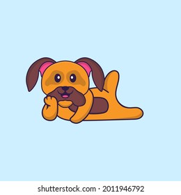 Cute dog lying down. Animal cartoon concept isolated. Can used for t-shirt, greeting card, invitation card or mascot.