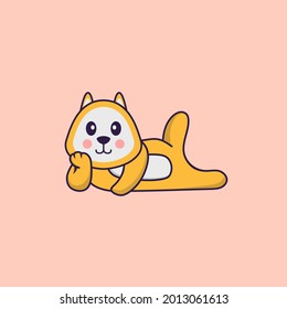 Cute dog lying down. Animal cartoon concept isolated. Can used for t-shirt, greeting card, invitation card or mascot.