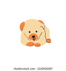 Cute dog lying and sleeping. Funny puppy relaxing. Tired sleepy baby doggy resting with tongue out. Flat vector illustration isolated on white background