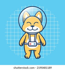 Cute dog mascot astronaut costume vector illustration. Flat cartoon style.