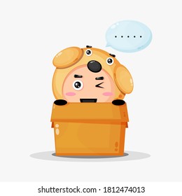 Cute dog mascot in the box