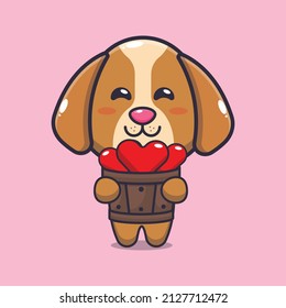 cute dog mascot cartoon character illustration in valentine day