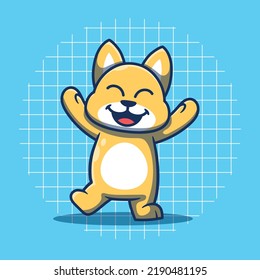 Cute dog mascot with happy expression vector illustration. Flat cartoon style.
