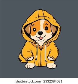 Cute dog mascot wearing a jacket hoodie. Cartoon vector icon. Flat Cartoon Style.