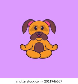 Cute dog is meditating or doing yoga. Animal cartoon concept isolated. Can used for t-shirt, greeting card, invitation card or mascot.