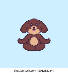 Cute dog is meditating or doing yoga. Animal cartoon concept isolated. Can used for t-shirt, greeting card, invitation card or mascot.