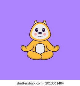 Cute dog is meditating or doing yoga. Animal cartoon concept isolated. Can used for t-shirt, greeting card, invitation card or mascot.