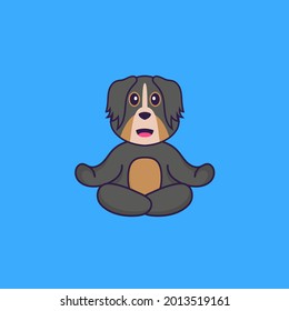 Cute dog is meditating or doing yoga. Animal cartoon concept isolated. Can used for t-shirt, greeting card, invitation card or mascot.