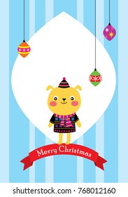 cute dog merry christmas greeting card vector