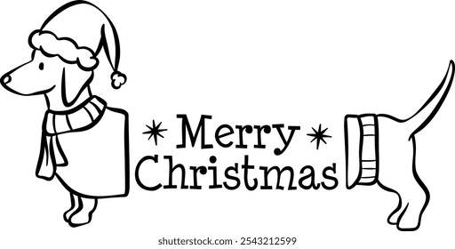 Cute dog Merry Christmas sign Dachshund cartoon vector illustration festive holiday clip art design